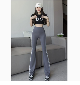 Pantalon évasé décontracté taille haute pour femme, coupe large, longueur intégrale, en polyester tricoté anti-boulochage, avec cordon de serrage, collection automne - Product Image 3