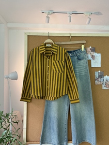 Chemise rayée mi-longue pour femme A769 en coton épais et structuré, coupe classique, printemps-été, chemisier en coton, vente flash - Product Image 2