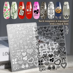 Pochoirs <span class=keywords><strong>pour</strong></span> Saint-Valentin, Plaques d'estampage en acier inoxydable, motif fleur, cœur d'amour, outils de manucure, 1 pièce - Product Image 1