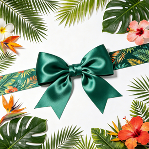 Nœud en satin pré-noué motif feuille tropicale pour bouquet de mariée tropical, décoration florale pour boîte cadeau de plage estivale - Product Image 5