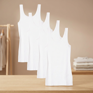 Camisetas sin mangas blancas para mujer, de punto, cuello redondo, algodón, transpirables, longitud regular, paquete de 4, más vendidas. - Product Image 4