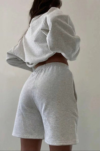 Conjunto Deportivo Informal para Mujer, Diseño Vintage, Sudadera Gris, Pantalones Cortos, Ropa Deportiva, Sudadera con Capucha y Pantalones de Algodón - Product Image 4