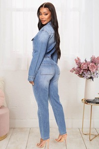 Phụ nữ sexy dài tay áo Tu Luyện một của đạo đức jeans jumpsuits thanh lịch denim yếm Skinny denim Rompers - Product Image 3