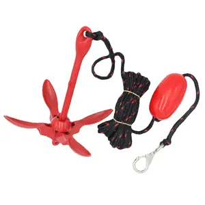 Folding Anchor Red Anchor Kit Small Boat Anchor Marine Rope For Kayak Canoe Boat Marine Sailboat Watercraft Fishing Acc