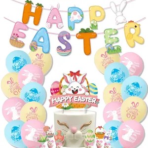 Украшение на Пасхальный день, Баннер «Счастливая Пасха», бумажный торт «Кролик», 12 дюймов, пасхальные латексные шары, праздничные детские игрушки KK017