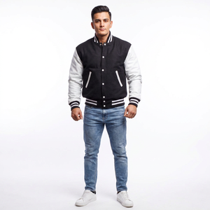 Custom <b>Men's</b> Varsity <b>Jacket</b> Bomber Style 100% Cotton Sleeves Winter University <b>Baseball</b> Windbreaker Stand Collar Front - Product Image 1