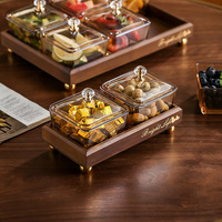 Assiette à Collation de Luxe en Bois de Bambou avec Couvercle, Compartiments pour Fruits Secs, Ingrédients, Sauce Fondue et Assaisonnement en Verre