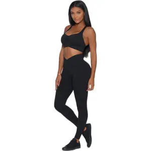 Wholesale Logo Custom 2 Piece Wear Sets Sport Clothes Running Women Yoga Clothing High Waisted Workout Leggings Yoga Set