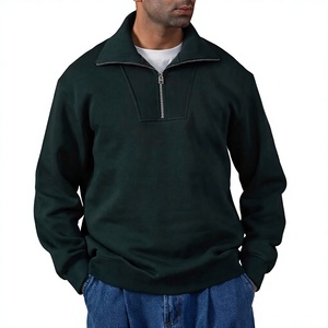 Prix de gros – Sweat-shirt polaire homme vert foncé à demi-zip, coupe droite, col montant, décontracté, pour l'automne, services OEM - Product Image 1