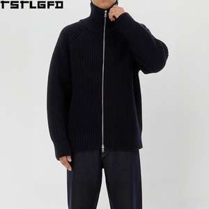 Cut And Sew Wool Mock Neck Full <b>Zip</b> <b>Up</b> <b>Jacket</b> Men Heavyweight Knit Jumper Men'S Outerwear Sets Clothing Manufacturers Bulk - Product Image 5