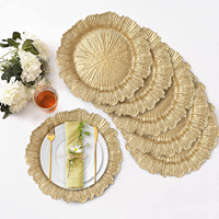 Assiettes rondes dorées de 13 pouces en plastique effet corail pour dîner, mariage, décoration élégante, sous-assiette en acrylique – Grande Vente
