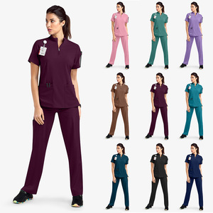 <span class=keywords><strong>Uniformes</strong></span> de Enfermería de Mezclilla con Cierre de Manga Corta de Estilo Europeo Americano <span class=keywords><strong>para</strong></span> Salón de Belleza, Hospital y Ocio - Product Image 1