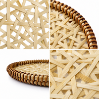 Plateau rond en rotin tissé à la main, plateau de service à tressage ouvert géométrique, décoration de rangement en bambou naturel, vente en gros OEM, plateau de service tissé