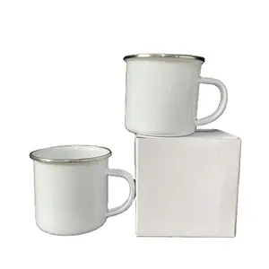 11盎司12盎司搪瓷野营锡白色Diy空白热升华涂层咖啡杯带手柄热压机印刷
