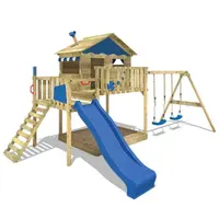 Parque Infantil de madera al aire libre para niños, tobogán de madera para patio trasero
