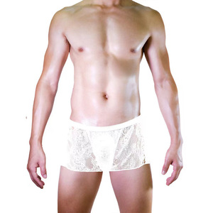 Men's <b>Sexy</b> Low Rise Lace Flared Skirt Shorts <b>Thong</b> See Through Seductive Underwear Red - Product Image 2