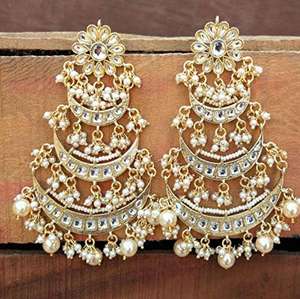 Stylish Ethnic Chandelier Earrings Crystal Rhinestone Beaded Embellishment Sturdy Design for Bridal Party Wear Modern Women's - Product Image 6