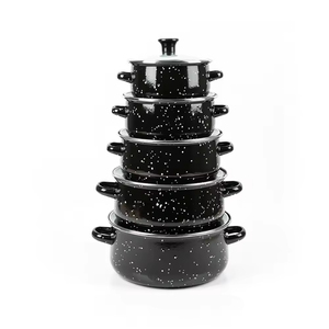 Black Speckled Double Ear Enamel <b>Pot</b> Ready Stock Wholesale 5-Piece Stew <b>Pot</b> <b>Soup</b> <b>Pot</b> Cookware Set - Product Image 5