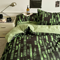 Ensemble de couvre-lit de style européen, housse de couette 100% coton, imprimé réactif, vert, couvre-lit 4 pièces, ensemble de draps, literie de chambre à coucher