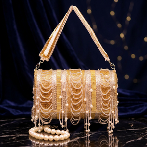 OEM Custom Women Luxury Evening Clutch Bag with Resin Pearl Half Moon Design Chain Strap for Wedding Parties - Product Image 2
