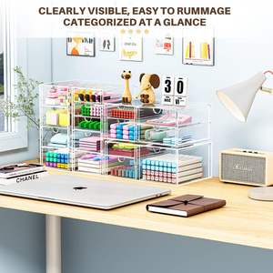 PET Modern Multiple <b>Drawers</b> Rectangle Transparent Plastic Eco-Friendly Desk Organizer Office Stationery <b>Storage</b> - Product Image 4
