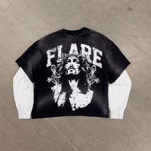 מותאם אישית אמריקאי Y2k סגנון כיף מודפס חולצת טי דפוס חומצה טלאים - Product Image 1