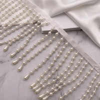 Ruban de dentelle fantaisie perlé fait main avec pompon pour accessoires de robe de mariée et de soirée