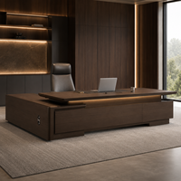 Bureau de direction Prestige avec armoire latérale, table de patron LED, grand bureau de PDG pour bureau d'entreprise moderne