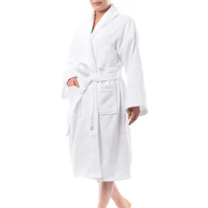 Bata de baño de rizo de algodón personalizada para mujer S & J, bata de baño de Spa de terciopelo con cuello chal suave superabsorbente