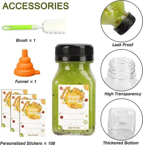 4oz Mini plástico suco garrafas com tampas vazias garrafas claras reutilizáveis para sumo Smoothies beber bebidas refrigerador