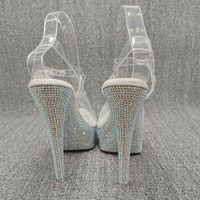 Sandales à talons hauts en cuir véritable, à bout ouvert, avec bride à boucle, antidérapantes, talon de 5 cm à l'avant et 15 cm à l'arrière, ultra-sexy, ornées de strass