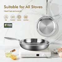 Juego de Sartenes Inox de 3 Piezas, Sartenes Inox de 20, 24 y 28 cm, 3 Niveles, en Acero Inoxidable, Compatibles con Todo Tipo de Fuegos: Inducción, Gas, Eléctrico