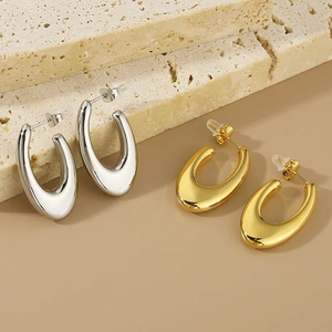 1 Pair of Simple Style Geometric 304 Stainless Steel <b>Hoop</b> <b>Earrings</b> 18K Gold Plated OUTRUN Daily <b>Fashion</b> Accessory - Product Image 6