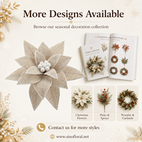 Couronne de Noël en gros, décorations floquées de neige, fleurs artificielles de Poinsettia couleur champagne