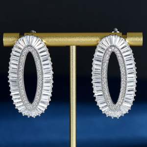HIBRIDE Luxe Forme Ovale Boucles D'oreilles pour Femmes Mariage Cubique Zircone Dubaï Boucles D'oreilles De Mariée Boucle D'oreille Femme E-1087 - Product Image 2