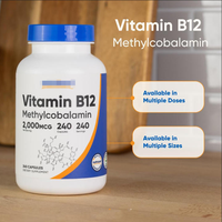 Vitamine B12 quotidienne 2000 mcg pour hommes et femmes adultes, soutient le métabolisme énergétique, améliore l'immunité, santé globale, sans gluten, 240 comprimés