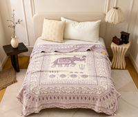 Couverture en gaze jacquard écologique Apocynum Venetum - Motif éléphant violet - Toutes saisons - Pour la maison