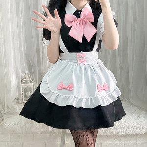 Yeni <span class=keywords><strong>Kawaii</strong></span> Pembe Yay Lolita Üniforma Cosplay Kostüm Siyah Hizmetçi Elbisesi Japon Anime JK Sevimli Kız Seti Parti Performansı Kıyafeti - Product Image 2