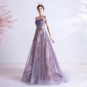 Purple Strapless Sequined Ball Gown Empire Waist Evening Dress For Weddings And Events Size 610 - Product Image 3