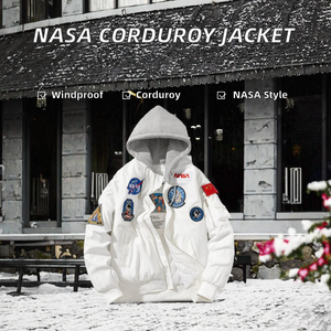 سترة رياضية كاجوال للرجال والنساء بتصميم رائد فضاء من ناسا، معطف شتوي من القطيفة المبطنة مقاوم للرياح وقابل للتنفس مع سحاب - Product Image 2