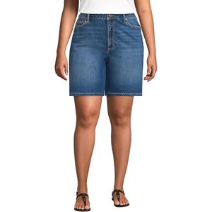 FOXA Women's Mid Rise 7" <b>Jean</b> Shorts Straight Leg Denim Cotton Washable <b>Button</b> Front - Product Image 1