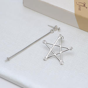 S925 Silver Pentagram Earrings for Women Pearl DIY Accessories with Empty <b>Holder</b> Semi-Finished <b>Jewelry</b> Findings & Components - Product Image 4