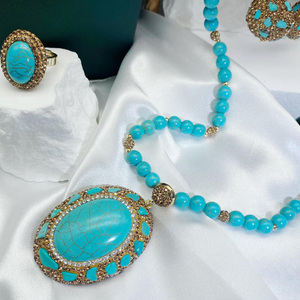 New <strong>Necklace</strong> Earrings <strong>Ring</strong> Fashion Jewelry Luxury Bohemian Natural Oval Turquoise <strong>Beads</strong> Jewelry Sets for Women - Product Image 4