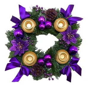 Senmasine 30cm Candlestick Flower Wreath With Poinsettia Pinecone Ornaments Ball Wreaths Front Door <strong>Christmas</strong> <strong>Decoration</strong> - Product Image 1