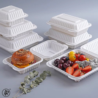 Contenitore per Alimenti in Plastica Bianco da 25oz, Adatto al Microonde, con Coperchio a Cerniera, 2 Scomparti, Monouso