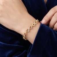 Bracelet tennis en moissanite en forme de 8, plaqué or jaune, fermoir mousqueton en argent 925, bijou de poignet pour femme