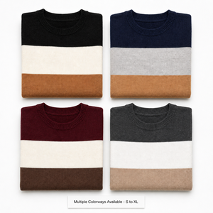 Maglione Pullover da Donna Personalizzato OEM a Blocchi Orizzontali Tricolore con Collo Tondo e Maniche Lunghe, Vendita all'Ingrosso - Product Image 5