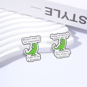 Épinglette en émail 'Being Human Too Complicated Time To Be Dinosaur' - Soyez toujours vous-même - Dinosaure mignon de dessin animé - Broche sarcaste - Bijou de sac - Product Image 3