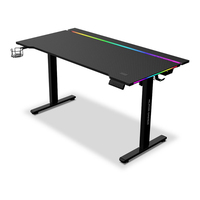 Bureau de jeu E-Sports multifonctionnel en bois avec éclairage RVB, hauteur réglable électriquement, design marquée et pliable