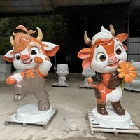 Patung Sapi Kartun Penjualan Langsung Pabrik FRP Patung Luar Ruangan Kustomisasi Diterima Dekorasi di Pintu